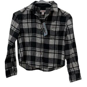 Cat & Jack Black and White Button Down Shirt with Plaid Pattern